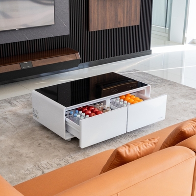 Muebles para el hogar Modernas mesas de café inteligentes con almacenamiento en el congelador y carga inalámbrica