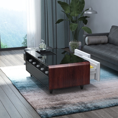 Mesa de café inteligente con cajones de refrigerador de 135L con carga inalámbrica y tipo de metal de acero inoxidable