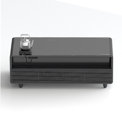 Tabla de café LED moderna y negra con refrigerador de 135L y cargador de teléfono