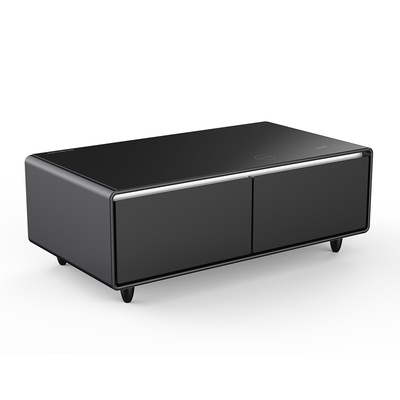 Villia Mesa de café ajustable inteligente con refrigerador de doble puerta y reproductor de música