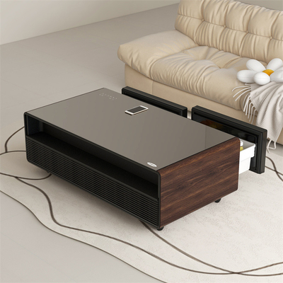 Mesa de café inteligente con dos puertos USB y cargador inalámbrico refrigerador de vidrio