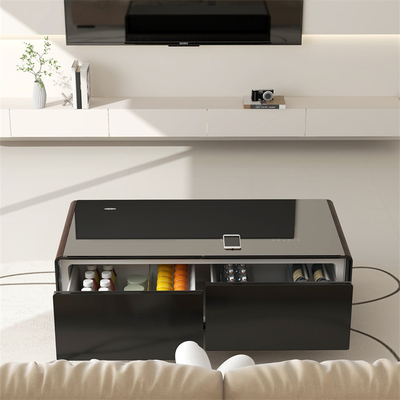 Mesa de café inteligente con dos puertos USB y cargador inalámbrico refrigerador de vidrio
