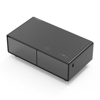 Villia Mesa de café ajustable inteligente con refrigerador de doble puerta y reproductor de música