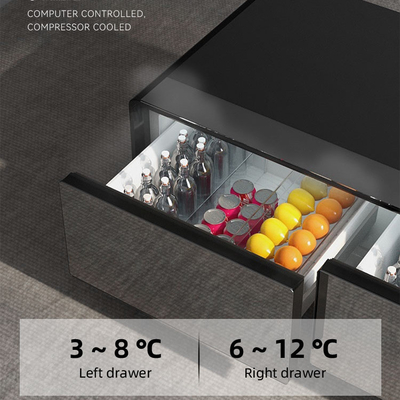 Muebles modernos de aluminio para el hogar Mesa de café con cajones y refrigerador de cristal