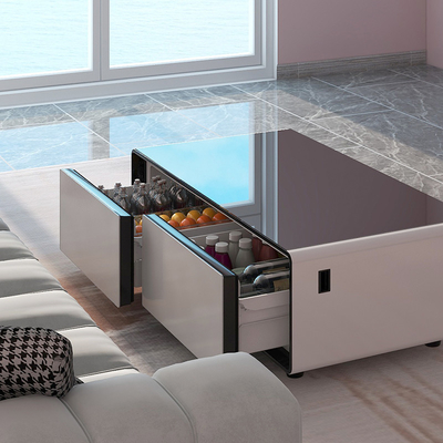 Estilo de diseño escolar Refrigerador multifuncional Mesa de café con carga inalámbrica