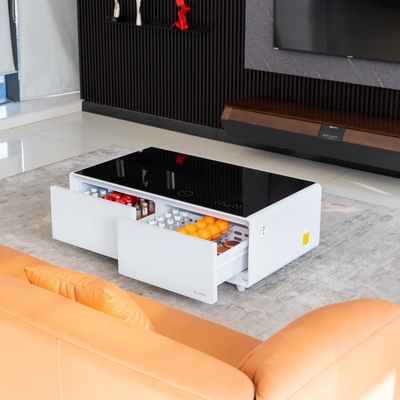 Mini mesa de refrigeración multifuncional con pantalla táctil interactiva y marco de metal