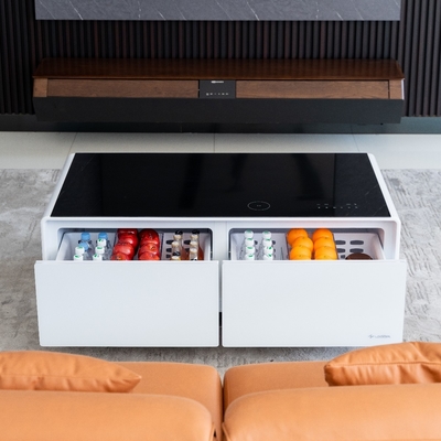 PORTABLE 2024 Primst Smart Refrigerador Mesa de café Mini Refrigerador Mesa con recarga inalámbrica reproductor de música para el hotel de oficina