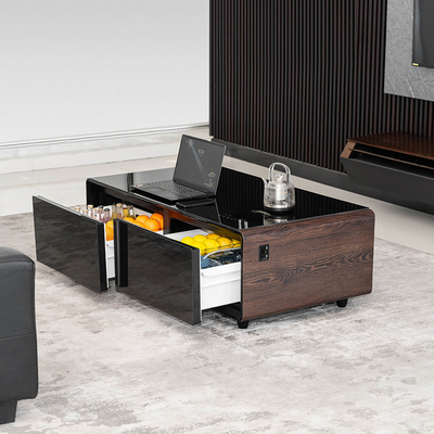 Reproductor de música Muebles de sala de estar Mesa de café ajustable con cargador inalámbrico Mini refrigerador