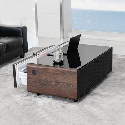 Mesa de café de carga inalámbrica para espacios de vida pequeños en blanco / dorado / grano de madera