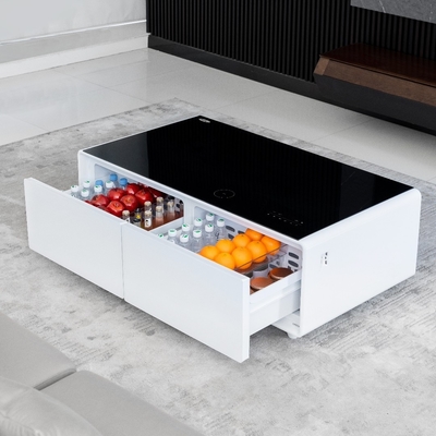 Blanco/Negro/madera Mesa de la sala de estar del hogar Muebles inteligentes Congelador frigorífico con reproductor de música