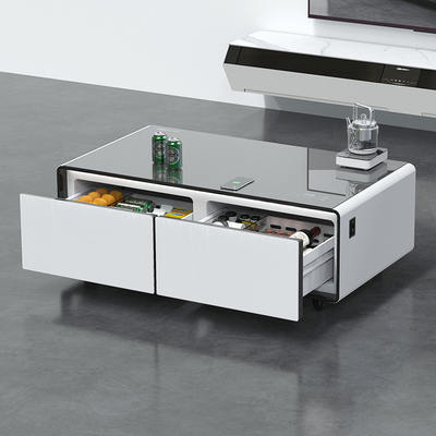 Mesa de café inteligente de ahorro de energía con mini refrigerador incorporado y doble cajón de almacenamiento