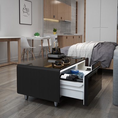 Mesa de café inteligente de ahorro de energía con mini refrigerador incorporado y doble cajón de almacenamiento