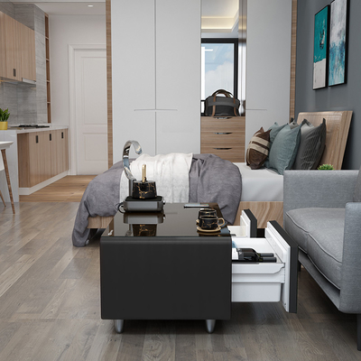 Mesa de café inteligente de ahorro de energía con mini refrigerador incorporado y doble cajón de almacenamiento