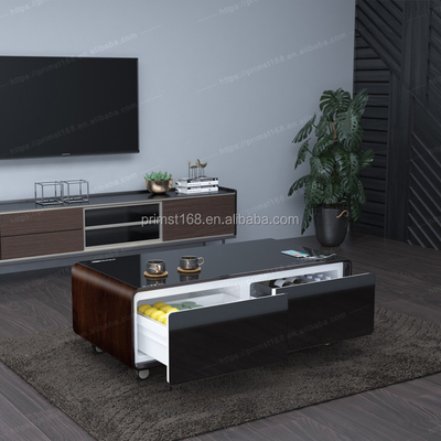 Mesa de café de 135L con reproductor de música incorporado y 2 puertos de carga USB Material de vidrio de hierro
