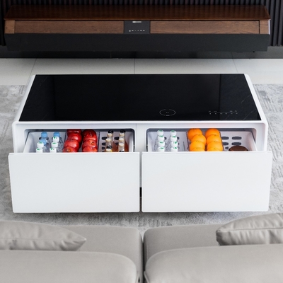 Muebles de sala de estar Mesa de café con congelador y mini refrigerador de acero inoxidable
