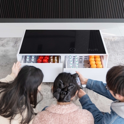 Muebles de sala de estar Mesa de café con congelador y mini refrigerador de acero inoxidable