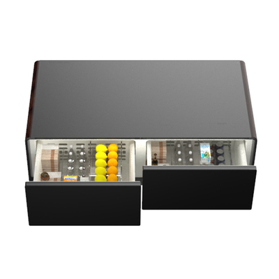 Carga inalámbrica Mesa de vidrio templado con cajones de doble refrigerador Luz LED 220V 60W