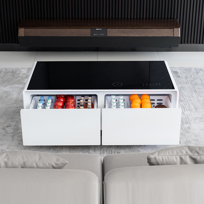Mesa de café inteligente de diseño moderno con refrigerador pequeño y reproductor de música 75W