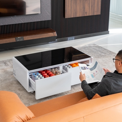 Tabla de café inteligente de vidrio templado negro de estilo europeo moderno para muebles de sala de estar