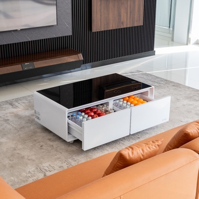 Muebles de dormitorio de hotel Mesa de café moderna con cajón de congelador y refrigerador incorporado