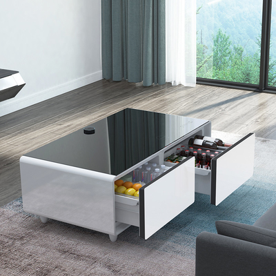 Mesa de café inteligente de estilo moderno con cajón de refrigerador y carga inalámbrica