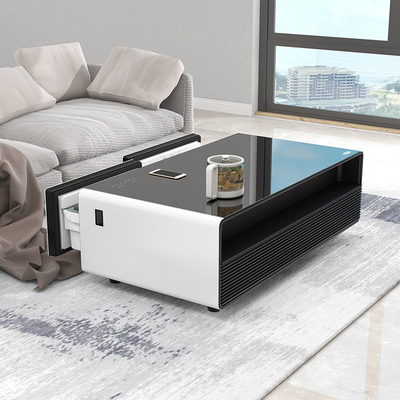 Mesa de café inteligente de estilo moderno con cajón de refrigerador y carga inalámbrica