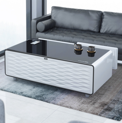 Mesa de café de vidrio moderna con carga y enfriamiento inalámbricos Mesa lateral de doble cajón