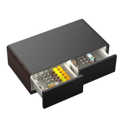 Carga inalámbrica Mesa de vidrio templado con cajones de doble refrigerador Luz LED 220V 60W