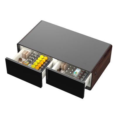 Carga inalámbrica Mesa de vidrio templado con cajones de doble refrigerador Luz LED 220V 60W