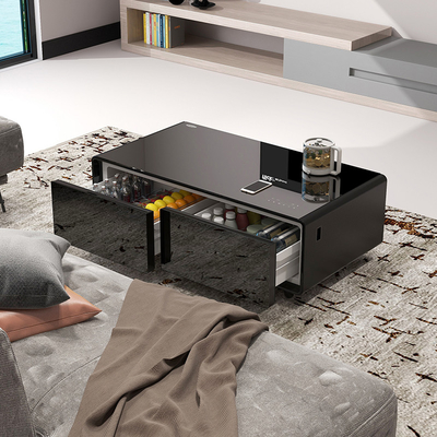 Cargador inalámbrico Mesa de café Muebles inteligentes modernos con reproductor de música y refrigerador