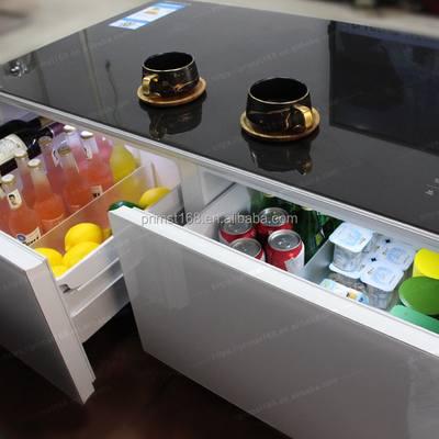 Muebles para el hogar Refrigerador de café inteligente Mesa con copa de vidrio templado y enfriador de bebidas de cerveza