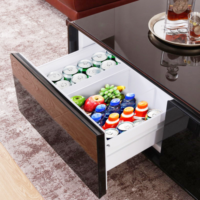 Muebles de vida moderna Voltado 110-240V Mesa de café con cajón de refrigeración y luz LED