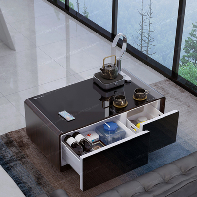 Mesa de café inteligente multifuncional con carga inalámbrica y refrigerador de compresor