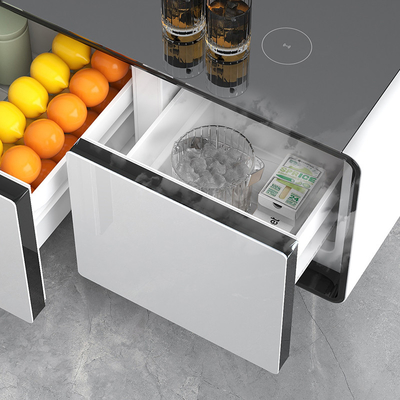 Carga inalámbrica de la mesa de café inteligente del hotel con capacidad de refrigerador de 65L y puerta de doble cristal