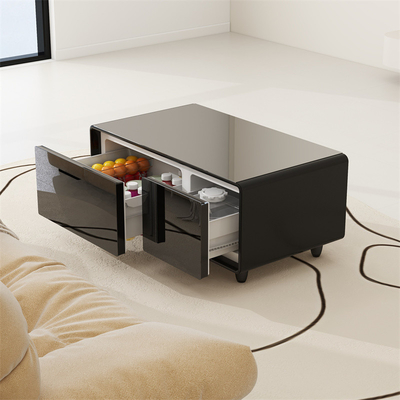 Refrigerador de mesa de café inteligente con cajón de vidrio de carga inalámbrica y mini bar