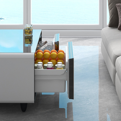 Refrigerador de mesa de café inteligente con cajón de vidrio de carga inalámbrica y mini bar