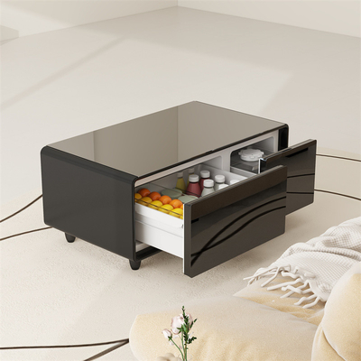 Mesa de café inteligente personalizada con cajón de congelador refrigerado y carga inalámbrica