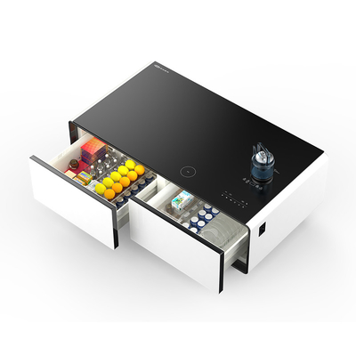 Muebles inteligentes 2 cajones Control táctil Mesa de café con refrigerador de 135L y luz LED