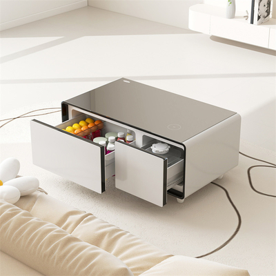 Mesa de café de tamaño estándar de estilo europeo moderno con refrigerador inteligente y altavoz