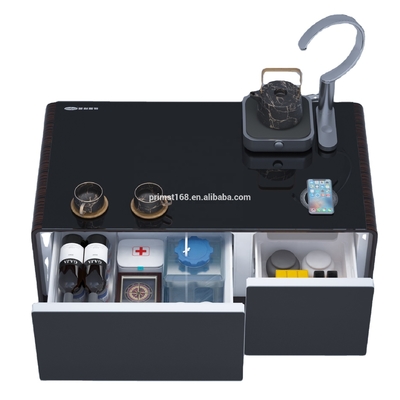 Moderno de alta brillantez de vidrio superior de acero inoxidable pequeña mesa de café inteligente perfecto para el centro comercial