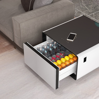 2024 Muebles multifunción de mesa de café inteligente con mini nevera y carga inalámbrica
