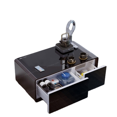Mesa de café plegable de sala de estar con cargador inalámbrico y refrigerador con dos puertos USB