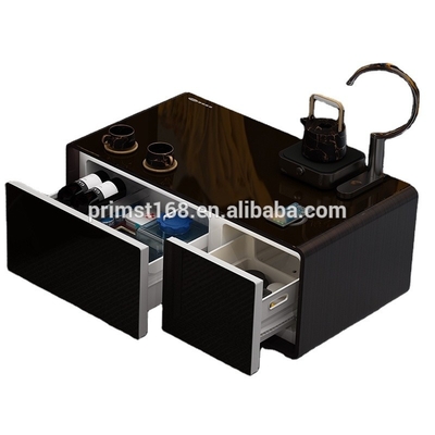 Mesa de café plegable de sala de estar con cargador inalámbrico y refrigerador con dos puertos USB