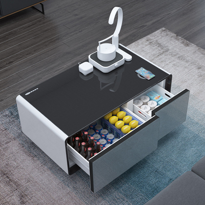 Mesa de café de luz LED con cajones de la nevera y almacenamiento de refrigeración 1020*585*472 dimensiones