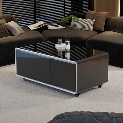 2024 Mesa de café inteligente congelada con refrigerador incorporado y tapa de vidrio templado