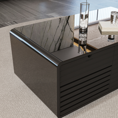 2024 Mesa de café inteligente congelada con refrigerador incorporado y tapa de vidrio templado