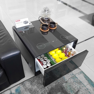 Refrigerador de mesa de café inteligente, refrigerador de vino tinto con muebles de puerta de vidrio de impresión 3D