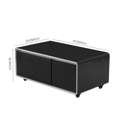 2024 Mesa de café inteligente congelada con refrigerador incorporado y tapa de vidrio templado