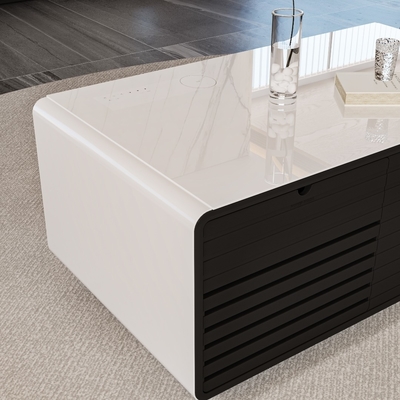 Carga inalámbrica Mesa de café inteligente moderna con refrigerador y tapa de vidrio templado