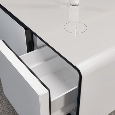 Carga inalámbrica Mesa de café inteligente moderna con refrigerador y tapa de vidrio templado